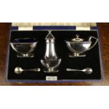 A Cased Silver Art Deco Style Condiment Set by Ernest W Haywood hallmarked Birmingham 1946,