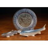 Two Bing & Grondahl Danish Porcelain Trout Ornaments, 8" (20 cm) and 6" (15 cm) in length,