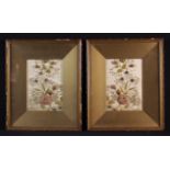 A Pair of 19th Century Stumpwork Pictures depicting sprays of flowers,