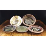 Five Contemporary Stoneware Smith Pottery Dishes with glazed abstract decoration.