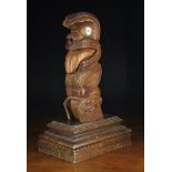 A Chip-carved Maori Amo with inset abalone discoid eyes,