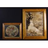 Two Framed Needleworks: A late 18th century style silkwork embroidery worked in a palette of sepia