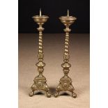 A Pair of Large 17th Century Baroque Bronze Pricket Candlestands.