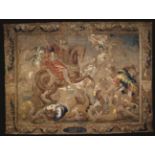 A 17th Century Tapestry depicting Battle Scene of Marcus Aurelius framed in a decorative border of