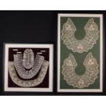 A Pair of Antique Lace Collars displayed in a glazed modern frame,