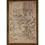 After Guido Reni (Italian 1575-1642) An Antique Etching on Paper: The Holy Family with a scriptural