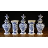 An 18th Century Blue & White Delft Garniture of Five Vases (A/F);