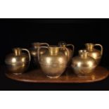 Six Antique Indian Hand-Crafted Brass Water Vessels.