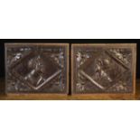 A Pair of 16th Century English Carved Oak Panels Circa 1520,