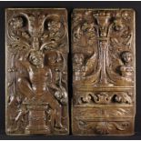 A Pair of Fabulous 16th Century Carved Oak Renaissance Panels.