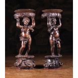 A Pair of 17th Century Carved Walnut Cherubs swathed in billowing cloth;