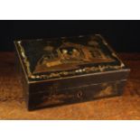 An 18th Century Black Lacquered Box of rectangular form having a slightly cushion moulded top