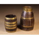 Two 19th Century Coopered Vessels composed of oak staves bound in riveted brass straps,