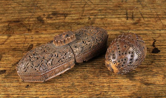 An 18th Century Coquilla Nut Case of long oblong form with pointed ends, composed of two halves. - Image 3 of 4