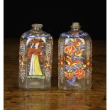 Two Small 18th Century German or Bohemian Clear Glass Bottles of canted rectangular form.