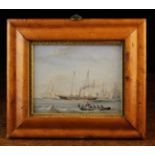 A Small Early 19th Century Oil on Board; Marine scene with sailing ships and steamer,