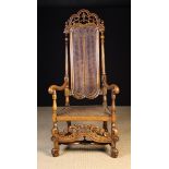 A Fine William & Mary Carved Walnut Armchair with caned back & seat, of good colour & patination.