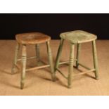 Two 19th Century Green Painted Country Windsor Stools.