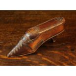 A Late 19th Century Carved Treen Snuff Box in the form of a lady's shoe, with chip carved vamp,
