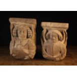 A Pair of Fabulous 15th Century English Carved Oak Corbels, possibly of East Anglia Origin,