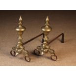A Pair of 17th Century Louis XIV French Brass & Iron Andirons 'aux Marmousettes'.