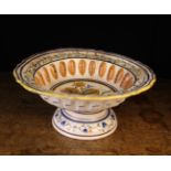 A Large 19th Century Faience Pedestal Foot Bowl decorated in blue, ochre, yellow,