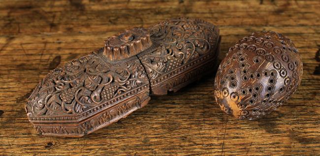An 18th Century Coquilla Nut Case of long oblong form with pointed ends, composed of two halves.