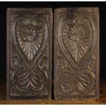 A Pair of 17th Century English Carved Oak Panels, Circa 1640.