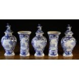 An 18th Century Blue & White Delft Garniture of Five Vases (A/F);