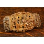 A Fine Quality 18th Century Coquilla Nut Snuff Box richly carved in high relief with intricately