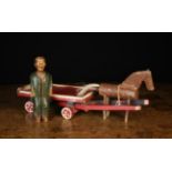 A Painted Wooden Folk Art Man & Horse-drawn Cart, early 20th Century.