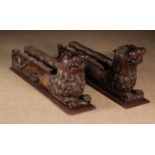 A Pair of Magnificent Italian Renaissance Carved Walnut Furniture Bearers in the form of recumbent