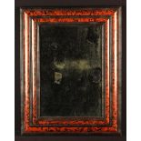 A Rectangular Wall Mirror in a Red Faux Tortoiseshell veneered frame enhanced with bands of