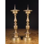 A Pair of Early 18th Century Italian Late Baroque Bronze Pricket Candlesticks.