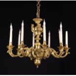 A Fabulous Louis XIV Style Gilt Bronze Ten Branch Chandelier.