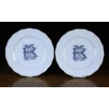 A Pair of Early 20th Century Cauldon Plates emblazoned with dark blue monograms on a light blue