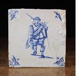 A Late 17th/Early 18th Century Blue & White Delft Tile hand-painted with a soldier to the centre