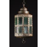 A Large 19th Century Bronze Patinated Sheet Metal Lantern embossed with Renaissance style