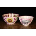 Two 19th Century Pink Lustre Glazed Bowls: The larger one decorated inside and out with large