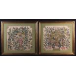 A Pair of Framed 18th Century French Chair Tapestries woven with opulent arrangements of fruit and