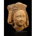 A Charming Carved Limestone Head of The Virgin, Lower Rhine, Gothic Era, Late 14th Century.