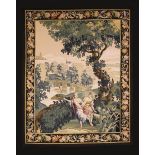 A 20th Century Flemish Tapestry Wall Hanging depicting a pair of Classical figures and dog in