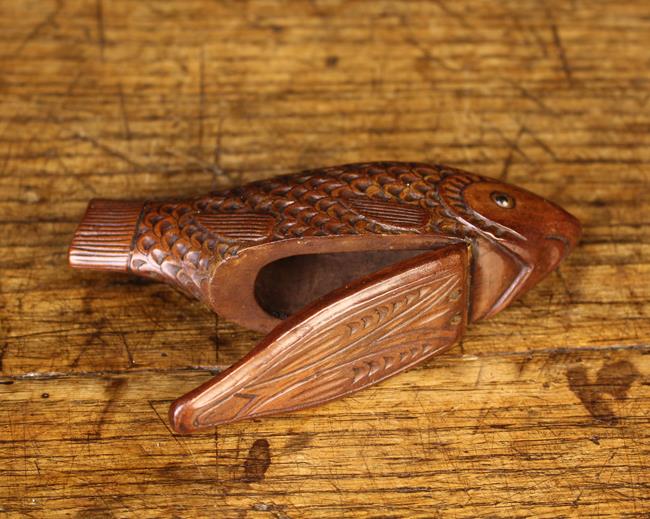 A Late 19th Century Treen Snuff Box in the form of a fish with chip carved scales, - Image 3 of 8