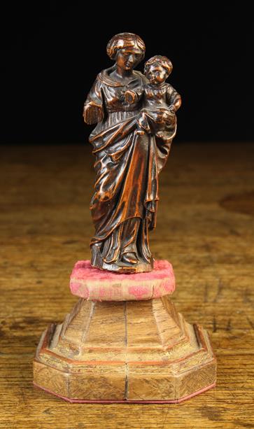 A Small 17th Century Boxwood Carving of Virgin & Child; - Image 2 of 2