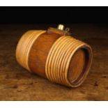 A Willow Bound Oak Spirit Flask of oval staved barrel form with inset oak ends,