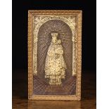 A Finely Carved Antique Bone, Repoussé Brass and Wood Panel depicting The Virgin of Mercy.