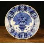 A Late 18th/Early 19th Century Blue & White Delft Plate with Peacock Feather Design edged in a