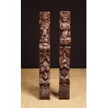 A Pair of Mid 17th Century Carved Oak Terms;
