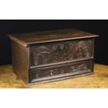A Large 17th Century Carved Oak Desk Box with Drawer.