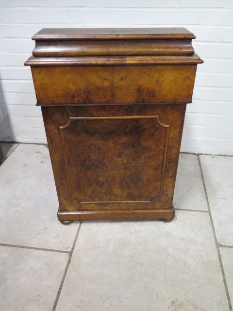 A Victorian burr walnut davenport desk with a stationary compartment, fitted interior and four - Image 3 of 6